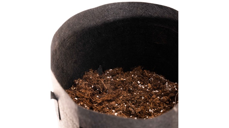 Maceta de tela redonda negra con asas